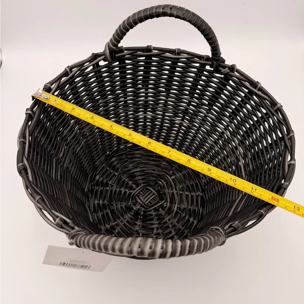 Black Woven Decorative Storage Basket with Handles